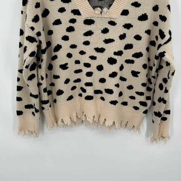 ENTRO Beige Black Spotted Distressed Soft Knit Boxy Pullover Sweater Size Medium - Picture 4 of 9